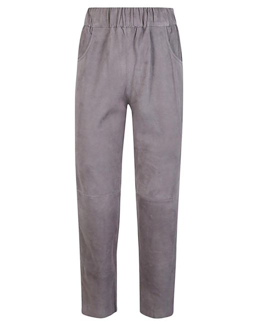 Pantalone In Camoscio Con Elastico In Vita di Via Masini 80 in Gray