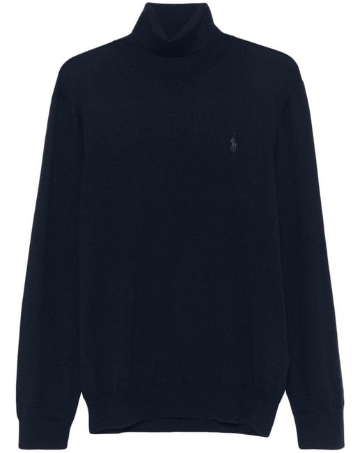 Polo Ralph Lauren Blue Ribbed Turtleneck Merino Sweater for men