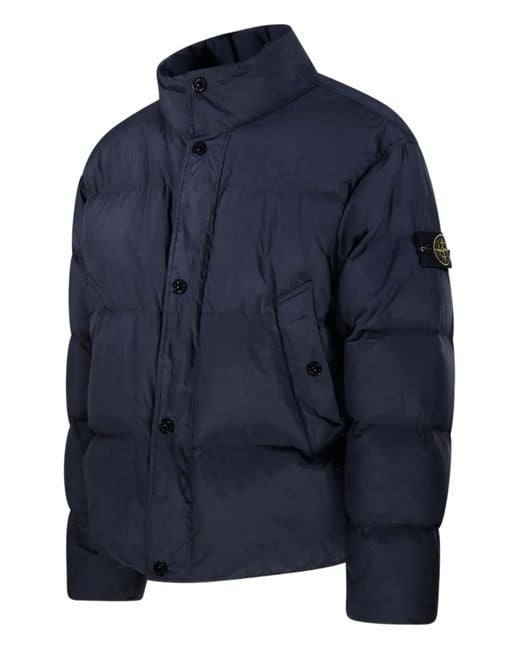 Stone Island Blue Nylon Short Down Jacket for men