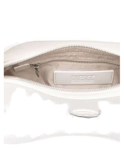 DIESEL White Play Patent Shoulder Bag