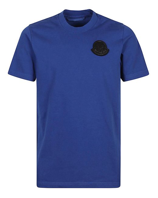Moncler Blue Cotton T-shirt With Logo for men