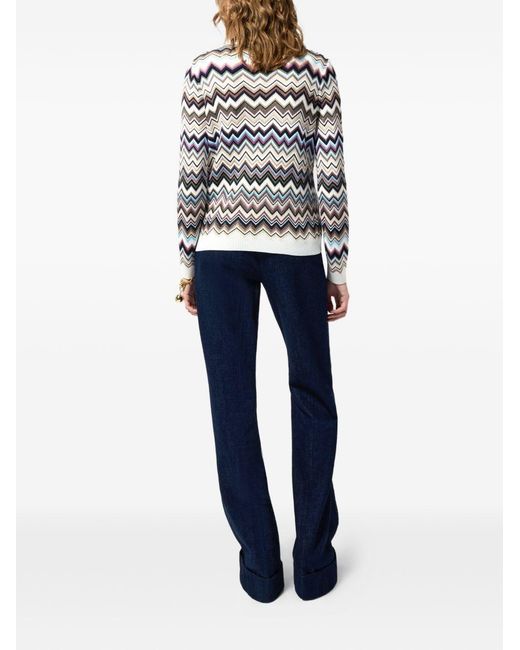Missoni White Zig Zag Motif Turtle-Neck Sweater