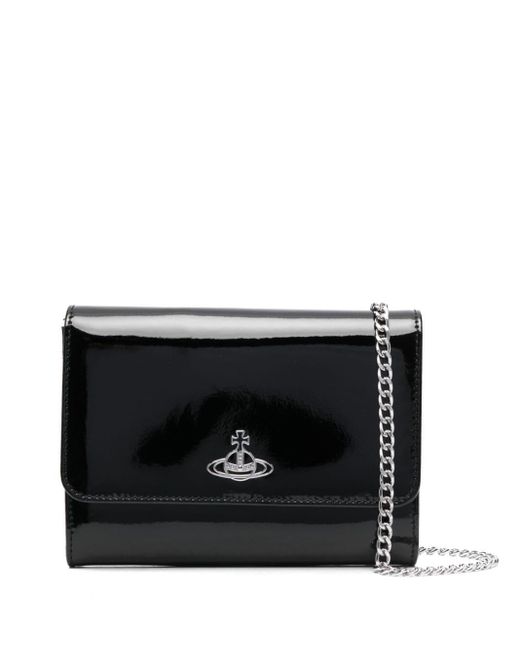 Shiny crossbody wallet woman black in leather di Vivienne Westwood