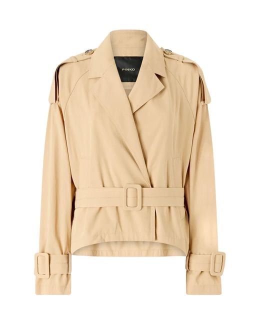 Pinko Natural Short Cotton Trench Coat With Belt