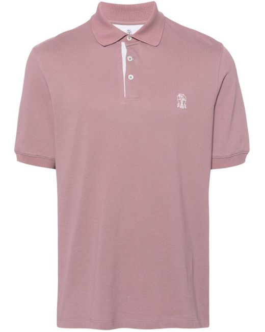 Brunello Cucinelli Pink Logo Cotton Polo Shirt for men