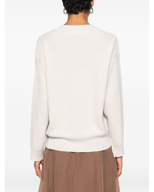 Brunello Cucinelli White Cotton V-Necked Sweater