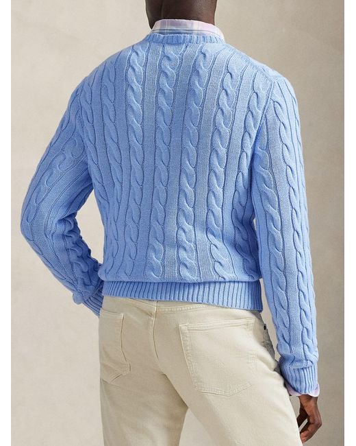 Polo Ralph Lauren Blue Cable Knit Sweater With Logo for men