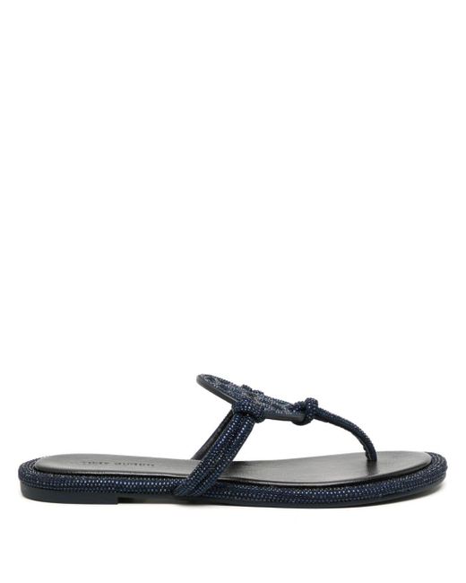 Tory Burch Blue Miller Leather Thong Sandals