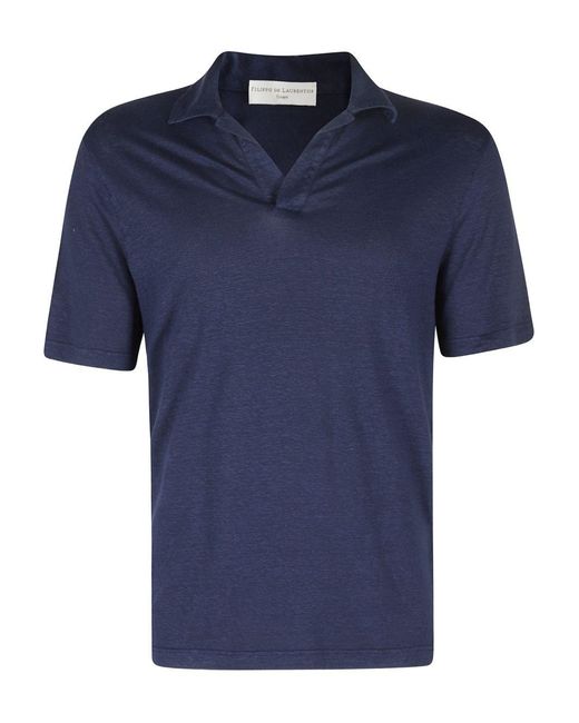 FILIPPO DE LAURENTIIS Blue Linen Polo Shirt for men