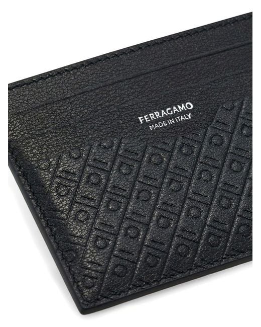 Ferragamo Black Leather Credit Card Case for men