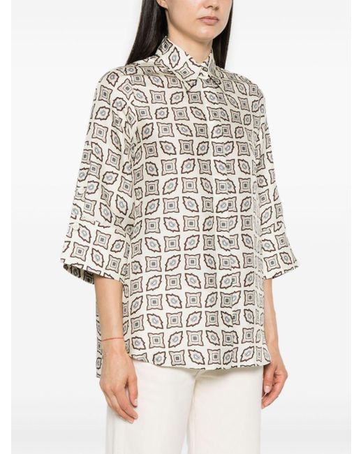 Alberto Biani White Geometric-print Silk Shirt