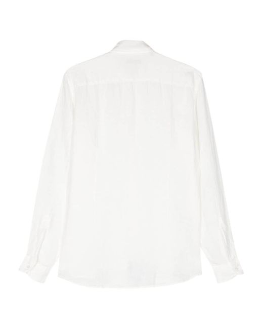 Fay White Long-sleeves Linen Shirt for men