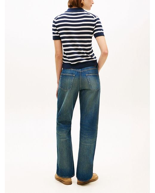 Tommy Hilfiger Blue Short Sleeved Striped Polo Shirt