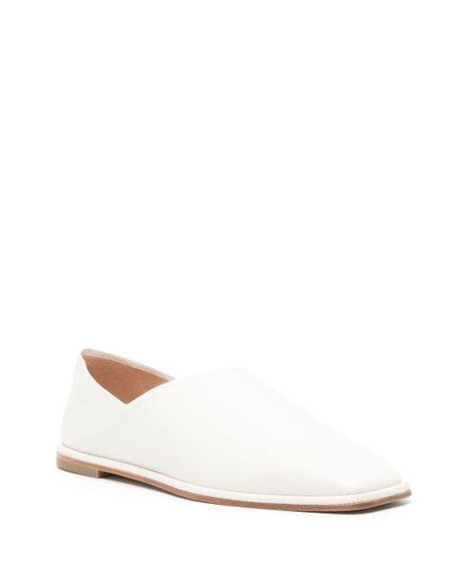 Emporio Armani White Square-toe Leather Slippers