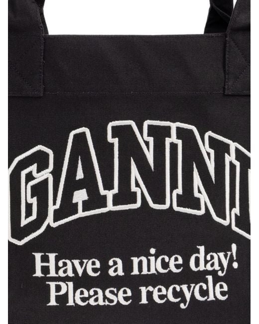 Ganni Black Recycled Cotton Large Tote Bag