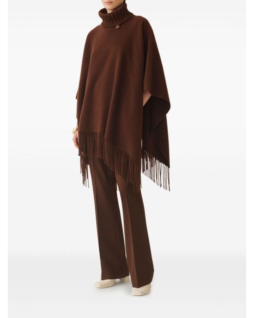 Fabiana Filippi Brown Turtleneck Fringe Poncho