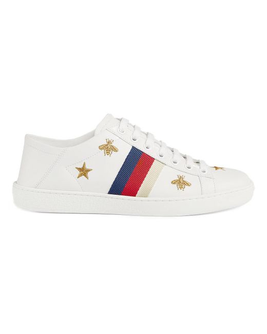 Gucci White New Ace Bee-embroidered Leather Trainers