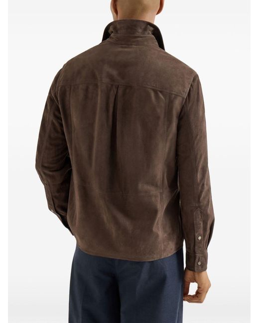 Brunello Cucinelli Brown Leather Shirt for men