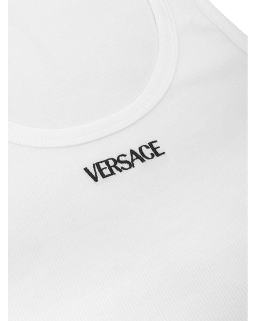 Top A Coste Con Ricamo di Versace in White da Uomo