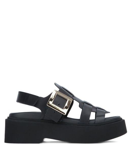 Roger Vivier Black Viv Rangers Leather Sandals