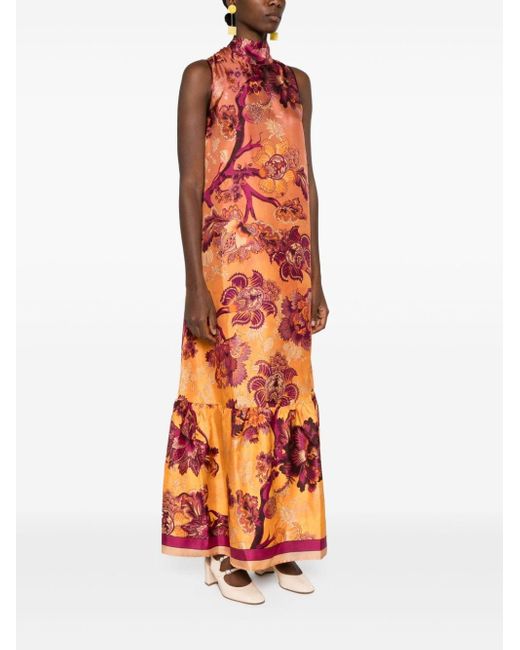 F.R.S For Restless Sleepers Orange Floral-print Maxi Dress