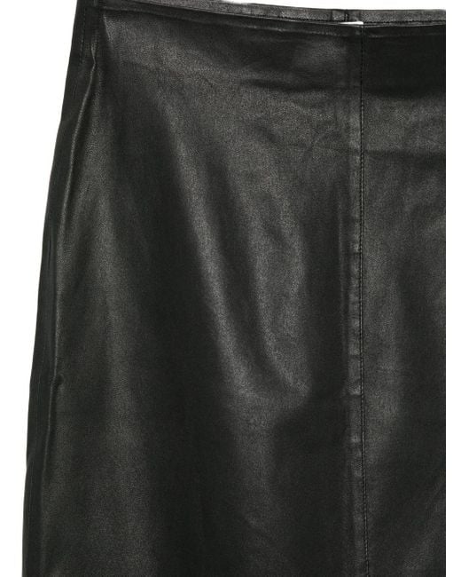 Alysi Black Leather Midi Skirt