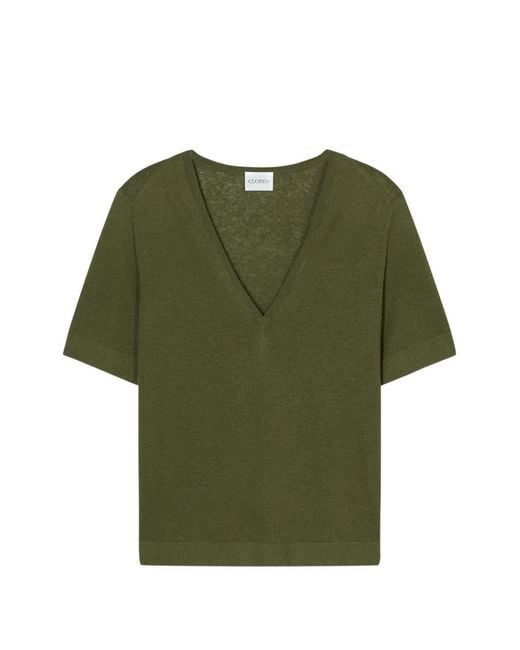 Closed Green Linen And Cotton V-Necked Sweater