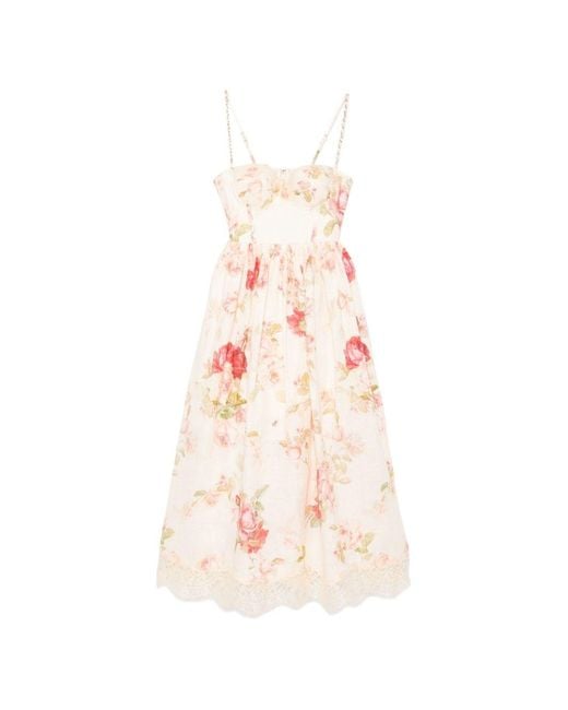 Zimmermann Pink Roselight Linen Midi Dress