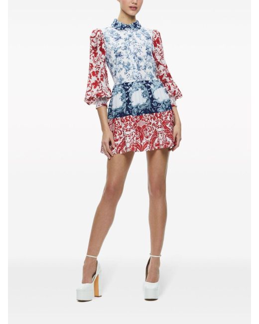 Alice + Olivia Red Paulie Floral Print Short Dress