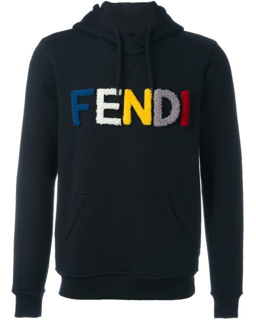 Fendi Multicolor Black Hoodie With Logo for men