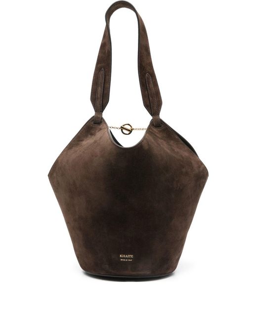 Khaite Brown Lotus Mini Leather Bucket Bag