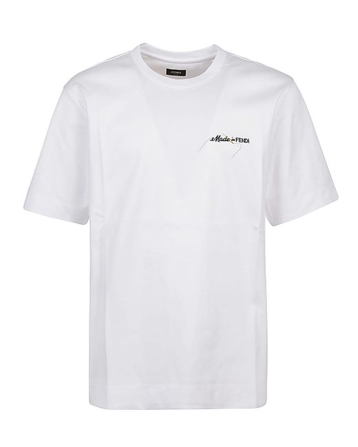 Fendi White Logo-Embroidered T-Shirt for men