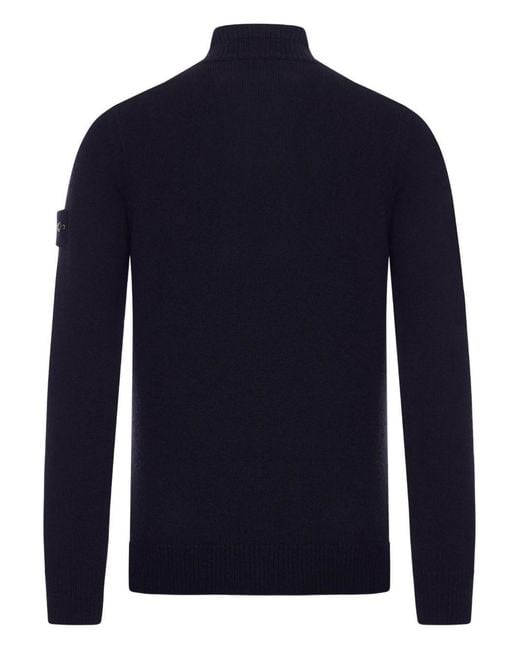 Stone Island Blue Wool Turtle-Neck Sweater for men