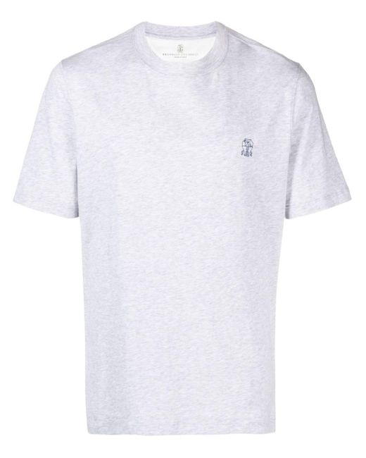Brunello Cucinelli White Logo Cotton T-shirt for men