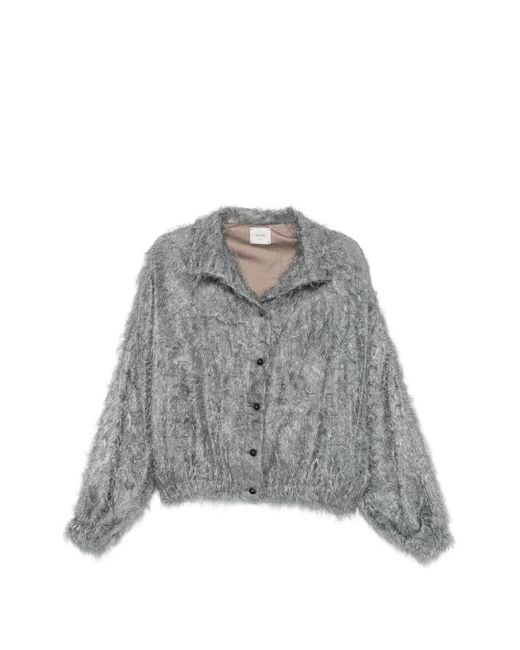 Alysi Gray Fringed Blouson Jacket