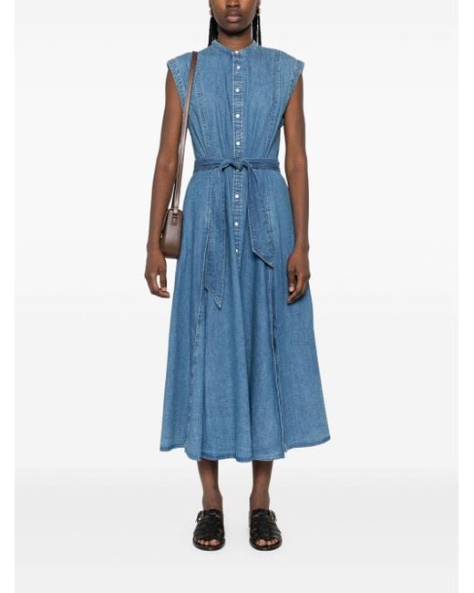 Polo Ralph Lauren Blue Cerulean Midi Shirt Dress With Detachable Waist Belt