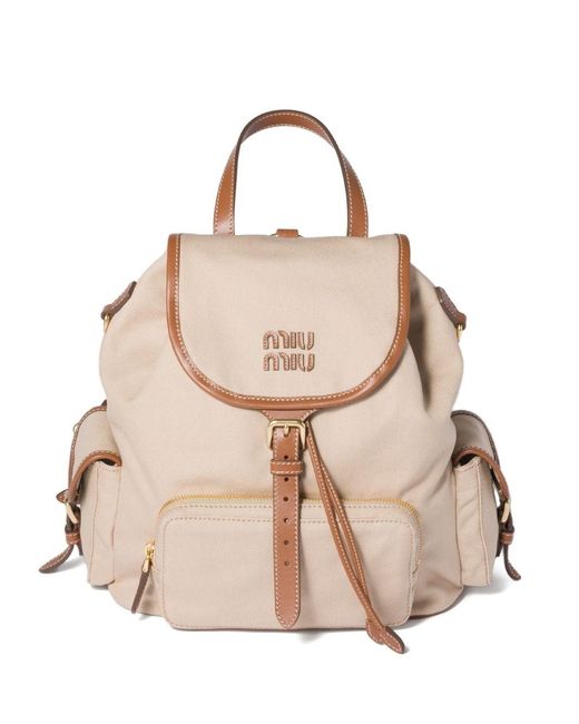 Miu Miu Natural Canvas And Leather Large Backpack