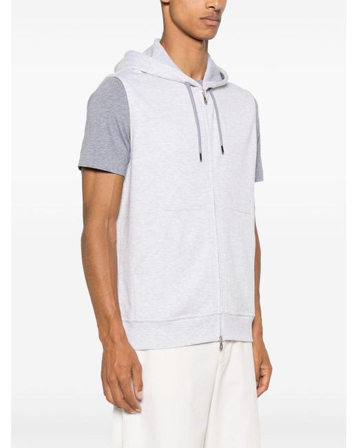 Brunello Cucinelli White Hooded Vest for men