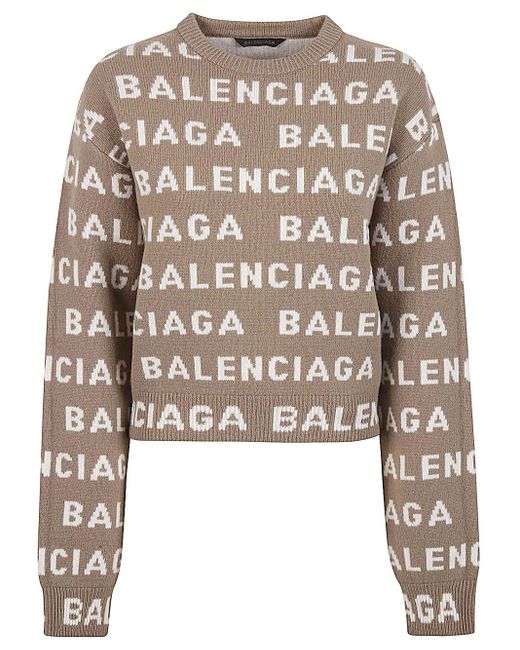 Pull crop in lana con logo di Balenciaga in Brown