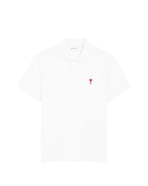 AMI White Ami De Coeur Cotton Polo Shirt for men