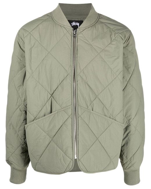 Stussy Green Dice-patch Quilted Bomber Jacket for men
