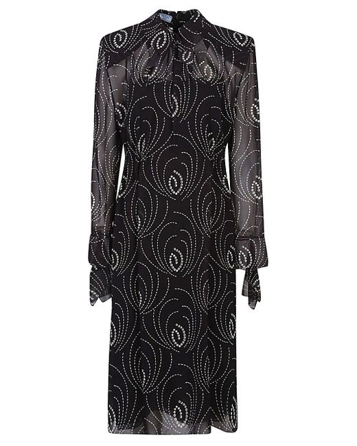 Prada Black Printed Silk Blend Dress