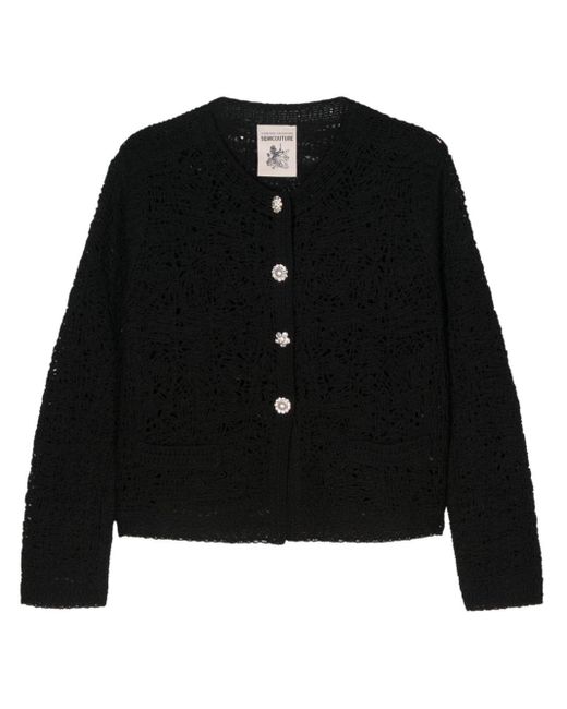 Semicouture Black Crystal Embellished-buttons Cardigan