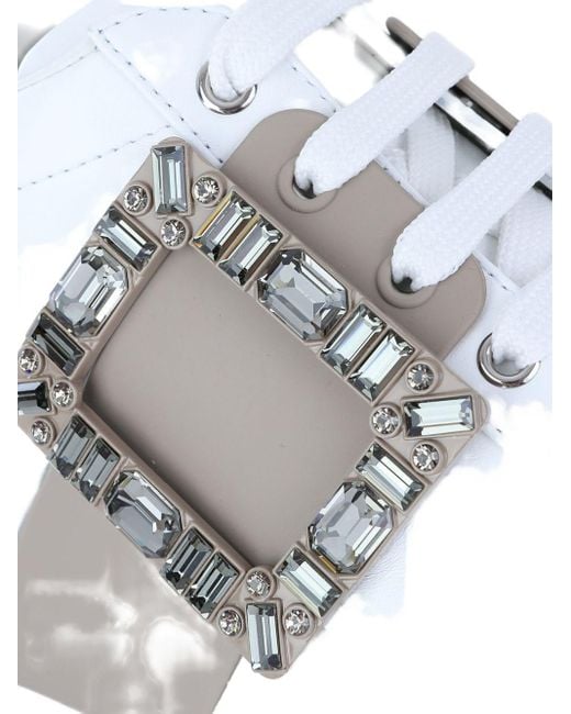 Roger Vivier White Viv Skate High Strass Leather Sneakers