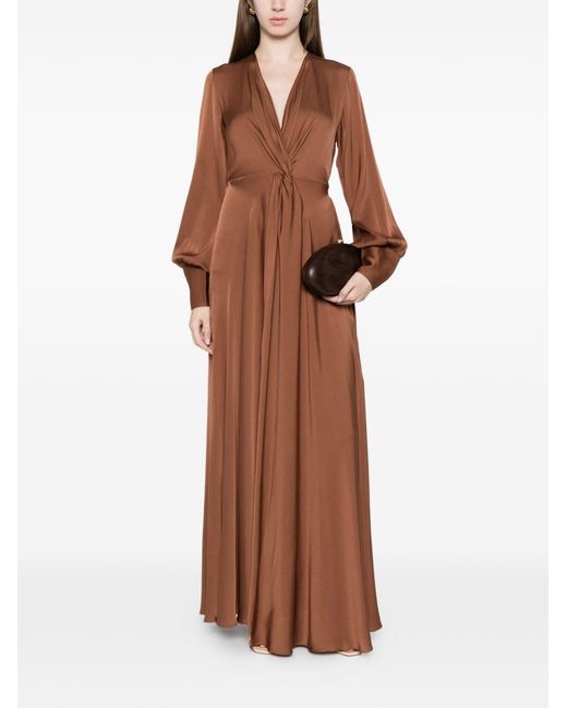Silk95five Brown Palm Beach Silk Maxi Dress