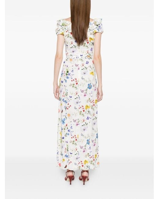 Alice + Olivia White Tara Printed Long Dress