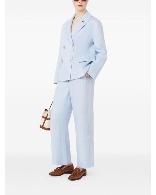Max Mara Blue Linen Double-Breasted Jacket