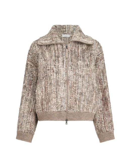 Brunello Cucinelli Natural Wool Zipped Cardigan