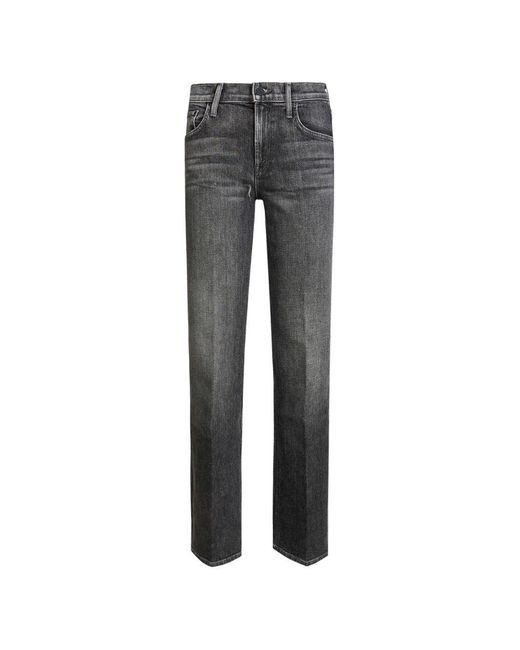 Mother Gray Faded-Effect Whiskered Jeans