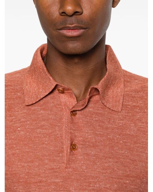 Brioni Orange Cashmere And Silk Blend Polo Shirt for men